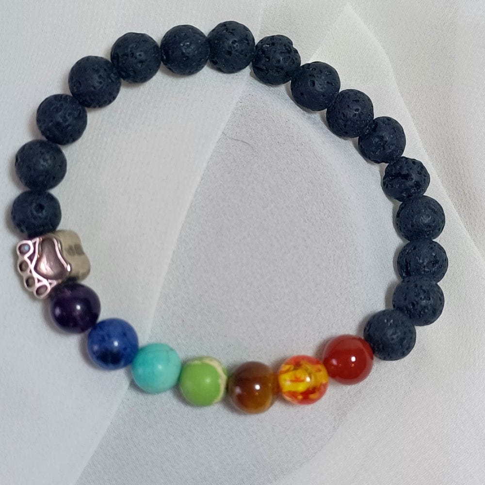 AM Crystals Plus LLC Stone bracelet 7 Chakra & Lava Stone Paw Print Bracelet